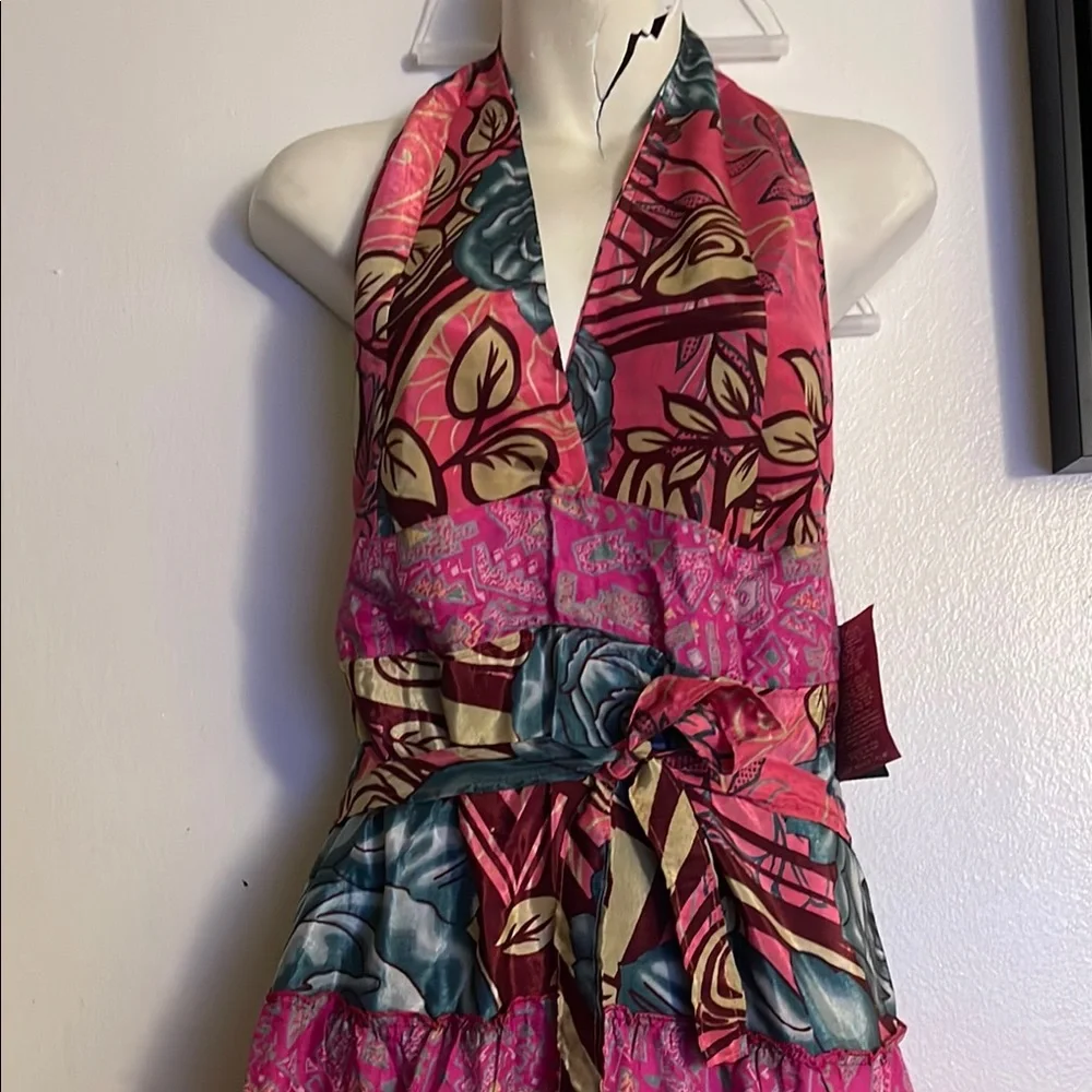 Boho Chic Pink and Red Halter Maxi Sundress open back - Picture 2 of 3